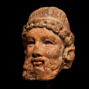 Archaistic Rosso Antico Herm Head of Dionysus