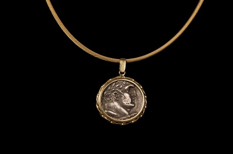 Silver Tyre Shekel Coin in an 18K Gold Pendent