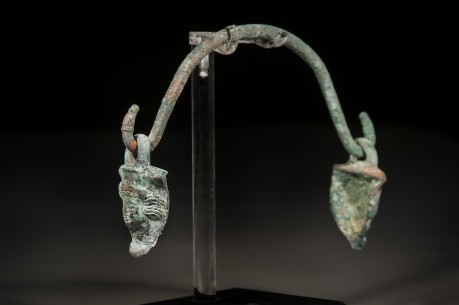 Roman Bronze Pot Handle with Faces