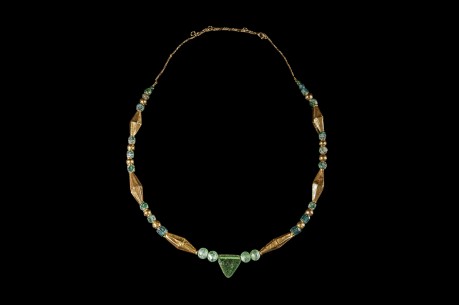 Roman Green Glass Necklace with 22K Gold Inserts