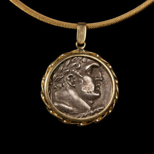 Silver Tyre Shekel Coin in an 18K Gold Pendent