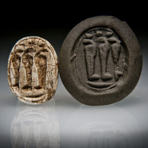 An Egyptian Steatite Scarab Seal Engraved with Three Cobras