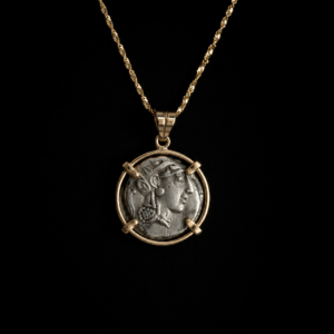 Large Silver Coin of Athena Set in Gold