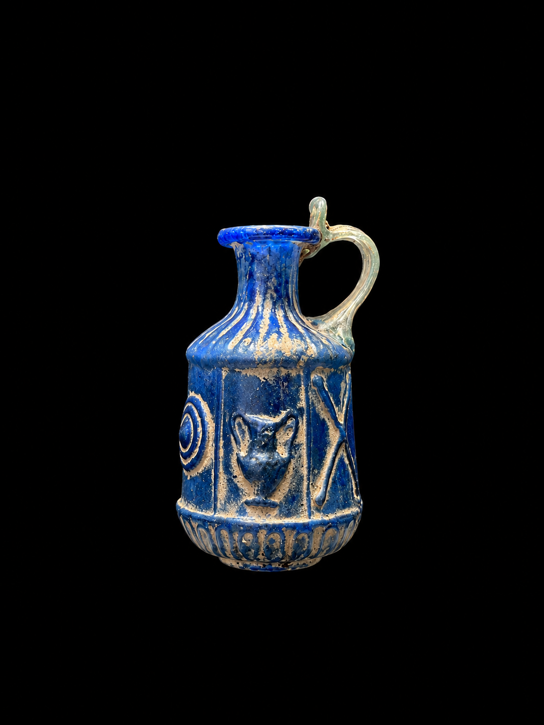 A Rare Sidonian Cobalt-Blue Mold-Blown Pentagonal Glass Juglet