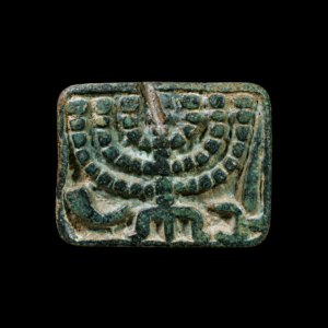 An Early Jewish Bronze Menorah Stamp Seal
