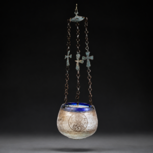 Christian Cut Glass Kandile with Suspension Bronze Crosses Chain