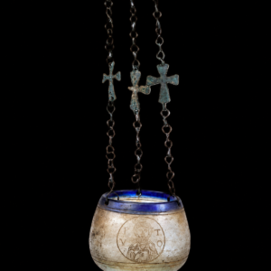 Christian Cut Glass Kandile with Suspension Bronze Crosses Chain