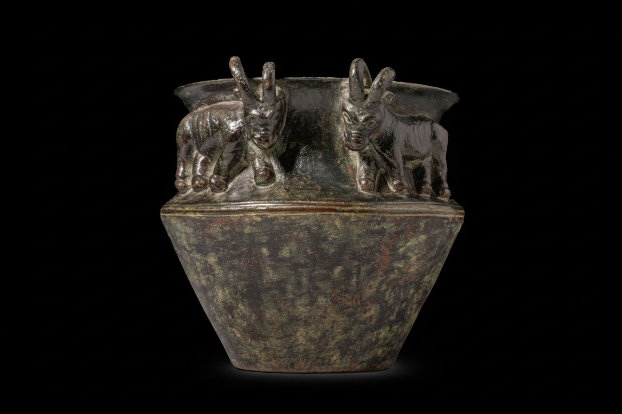 Near East bronze jar with two ibexes on each side