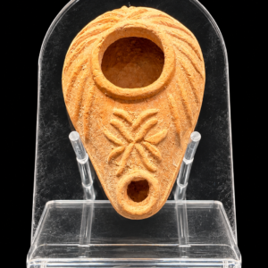 Early Christian Byzantine Terracotta Oil Lamp with a Floral Cross