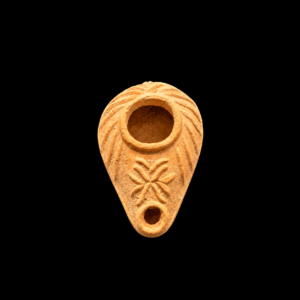 Early Christian Byzantine Terracotta Oil Lamp with a Floral Cross