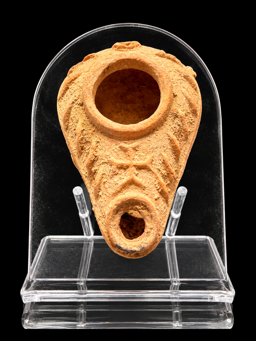 Early Christian Byzantine Terracotta Oil Lamp with a Cross