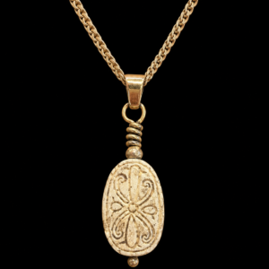 Ancient Egyptian Carved Scarab Amulet Set in 14K Gold