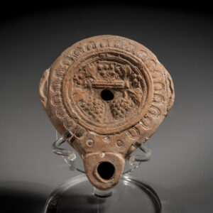 Roman Discus Oil Lamp Decorated with Grape Clusters