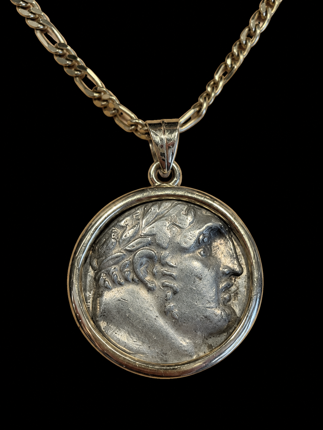 Ancient Phoenician Silver Shekel of Tyre Set in 14K Gold