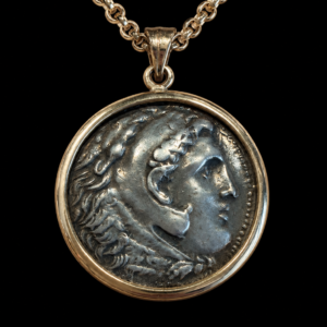 Large Ancient Greek Silver Tetradrachm of Alexander the Great Set in 14K Gold