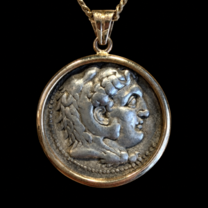 Ancient Greek Silver Tetradrachm of Alexander the Great Set in 18K Gold