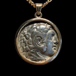 Ancient Greek Silver Tetradrachm of Alexander the Great Set in 14K Gold