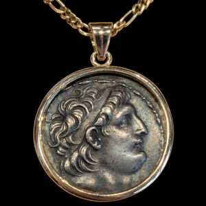 Ancient Greek Silver Tetradrachm of Antiochus VII Sidetes Set in 14K Gold