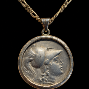 Ancient Greek Silver Tetradrachm of Side, Pamphylia, Set in 14K Gold