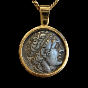 Ancient Egyptian Silver Tetradrachm of Ptolemy I Soter Set in 18K Gold