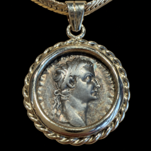 Roman Silver Denarius of Emperor Tiberius — The Biblical Tribute Penny, Set in Gold