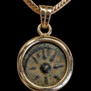 Ancient Judaean Bronze Widow’s Mite Coin Set in Gold